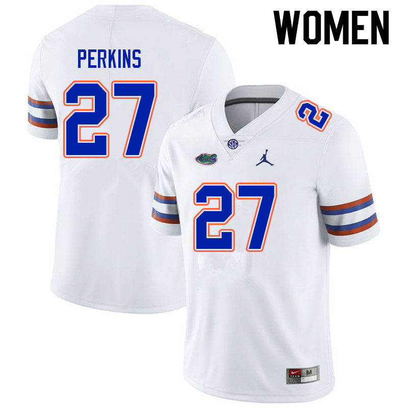 Women #27 Jadarrius Perkins Florida Gators College Football Jerseys Sale-White